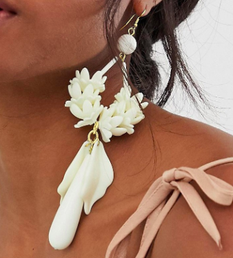 ASOS DESIGN drop earrings in statement floral resin design in white