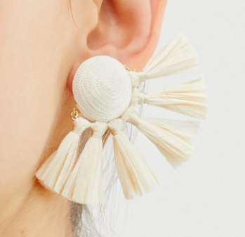 ASOS DESIGN statement earrings in natural color with raffia tassel