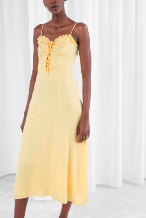 Stories Ruffled Lace Up Midi Sundress