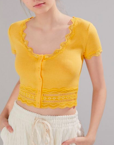 UO Darcy Lace Trim Button-Up Cropped Top