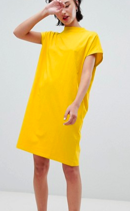 Weekday high neck dress in yellow