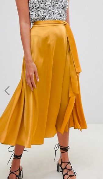 ASOS DESIGN satin midi skirt with self belt