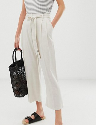 ASOS DESIGN linen touch culottes with tie waist and turn up