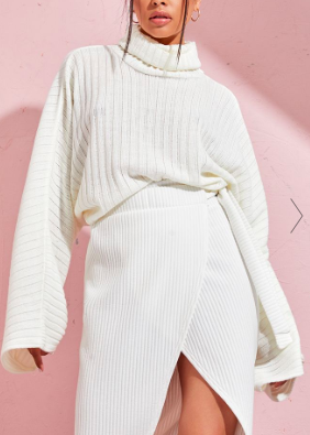 PLT CREAM RIBBED KNIT HIGH NECK SWEATER