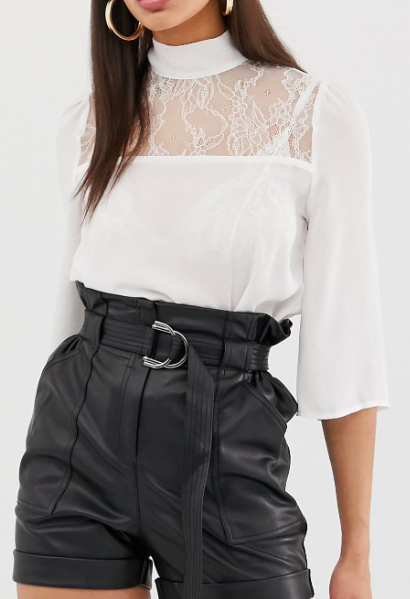 Fashion Union high neck top with lace panel