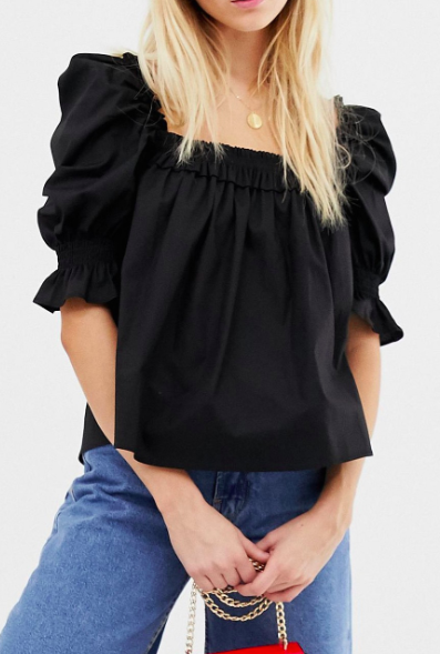 ASOS DESIGN square neck long sleeve top in cotton