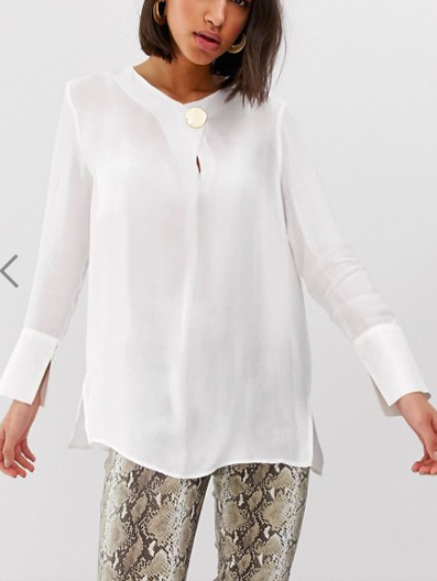 Mango gold disc detail blouse in White