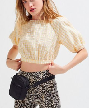 UO Nicolette Gingham Puff Sleeve Cropped Top