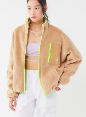 iets frans… Fleece Neon Trim Zip-Front Jacket