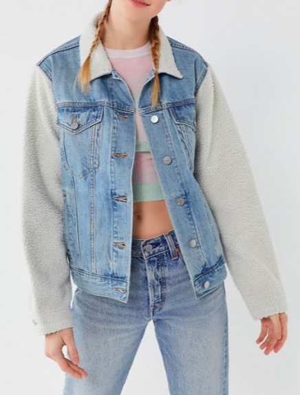 BDG Two To Tango Denim Sherpa Trucker Jacket