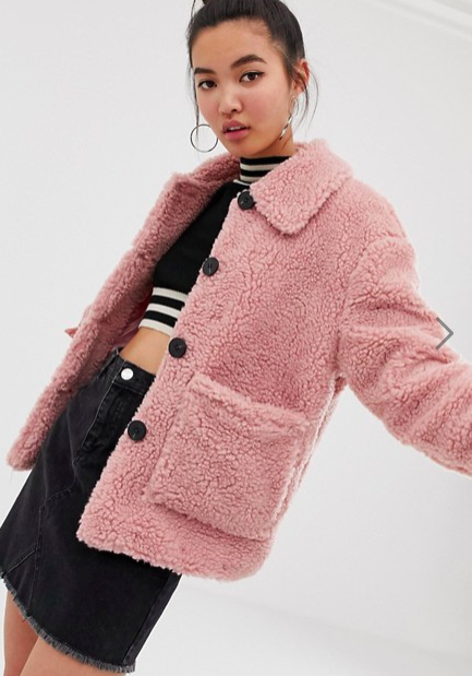 New Look teddy jacket with buttons in pink