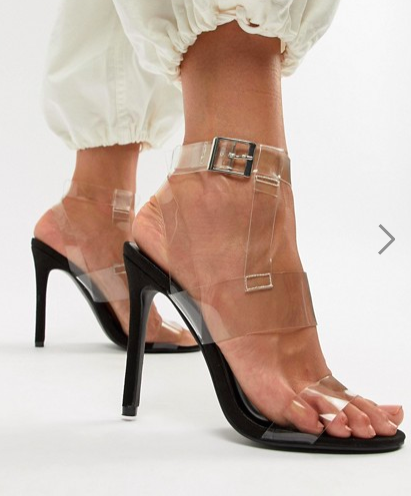 Boohoo clear strap heeled sandal in black