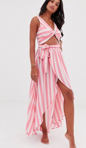 ASOS DESIGN twist front beach maxi beach dress in stripe