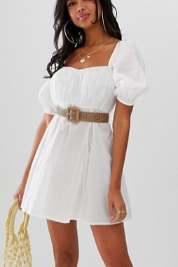 ASOS DESIGN beach milkmaid dress with natural belt