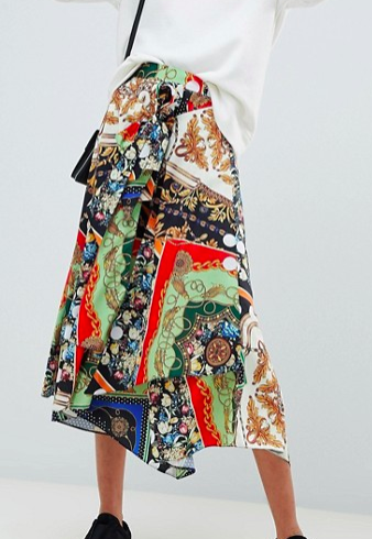 ASOS DESIGN mixed scarf print midi skirt