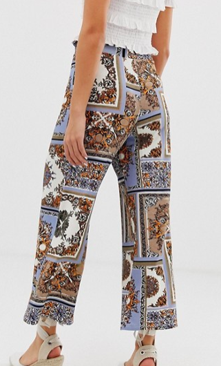 ASOS DESIGN cropped pants with paper bag tie waist in scarf print
