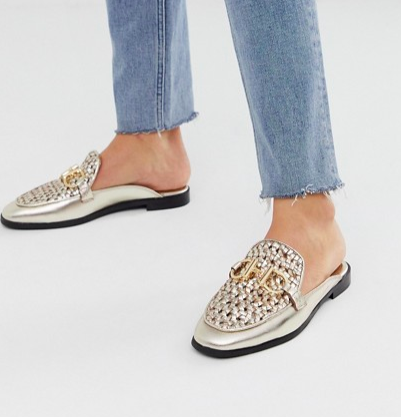 River Island woven mules with metal trim in gold