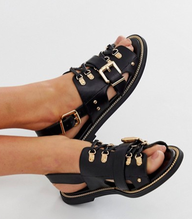 River Island flat sandals with buckle detail in black