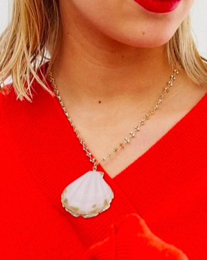 ASOS DESIGN necklace with sea shell pendant and detailed chain in gold