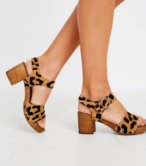 UO Alana Wood + Leather Leopard Print Sandal