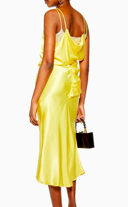 Topshop Yellow Embroidered Panel Satin Slip Dress