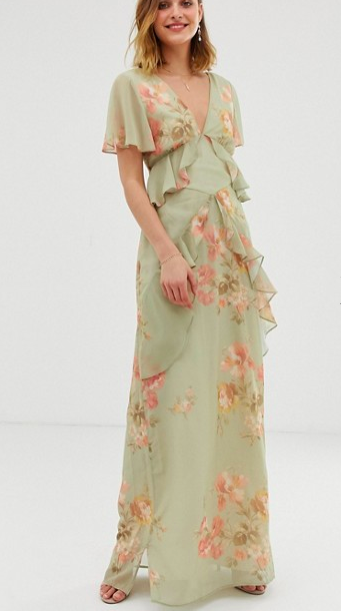 Hope &amp; Ivy ruffle floaty maxi dress with open back in sage green floral