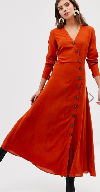 Y.A.S large button front maxi dress in rust
