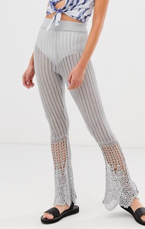 ASOS DESIGN two-piece crochet high waisted flares in metalic yarn