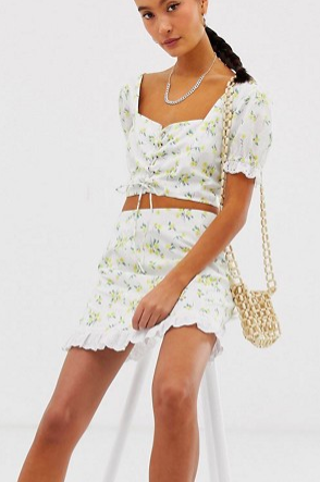 Emory Park tie front crop top &amp; skirt two-piece in ditsy floral