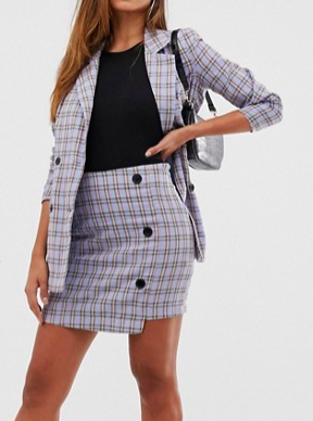 Missguided blazer &amp; skirt in blue check two-piece