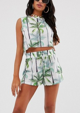 ASOS DESIGN minimal palm tree print jersey beach shorts two-piece