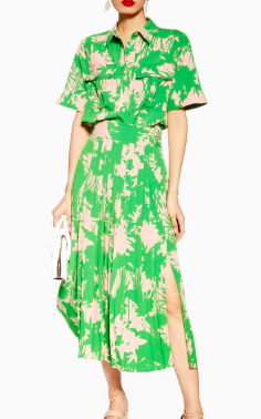 Topshop GREEN ABSTRACT FLORAL SHIRT AND SKIRT SET