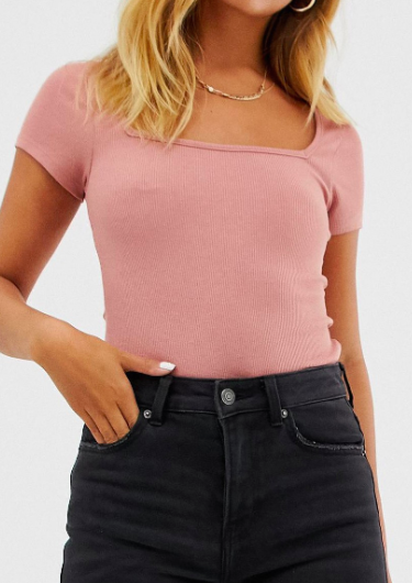ASOS DESIGN square neck body with cap sleeve in pink