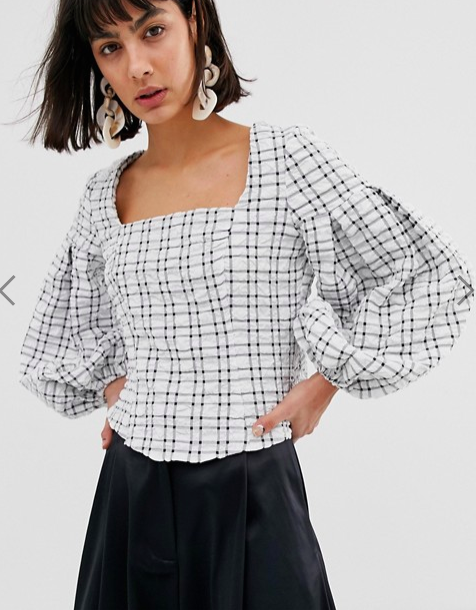 ASOS WHITE check waffle square neck top