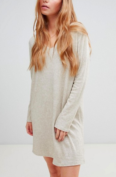 Boohoo basic knitted swing dress in beige