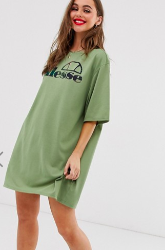 Ellesse recycled oversized t-shirt dress with palm front logo