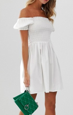 ASOS DESIGN shirred bodice square neck cotton mini smock dress