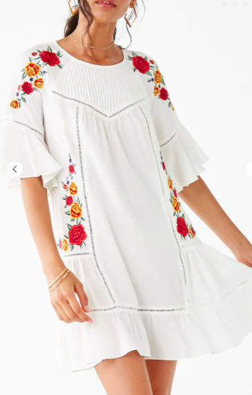 Forever 21 Floral-Embroidered Cutout Shift Dress