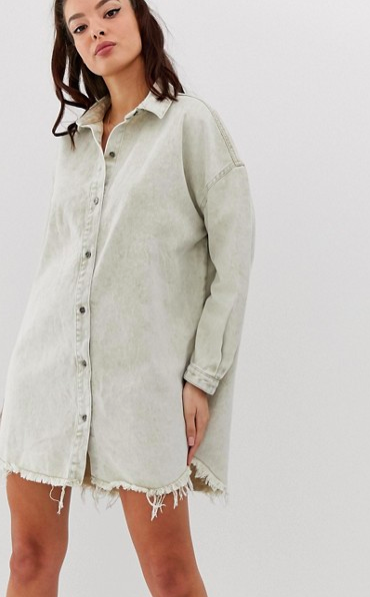 Missguided oversized denim shirt dress in sand