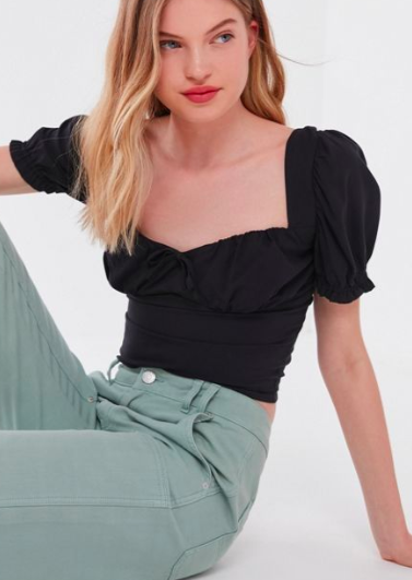 UO Cassia Puff Sleeve Cropped Top