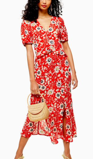 Topshop Floral Ruffle Midi Dress