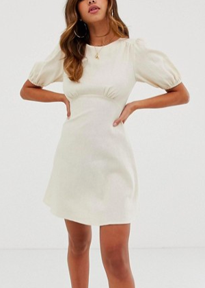 ASOS DESIGN linen mini dress with puff sleeves