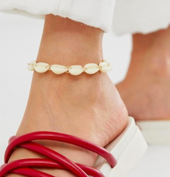 ASOS DESIGN anklet with faux shells