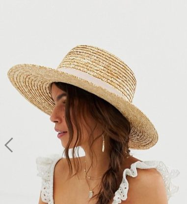 ASOS DESIGN natural straw easy boater with size adjuster and light band