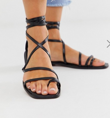 Office Seaweed black leather barely there sqaure toe loop sandals