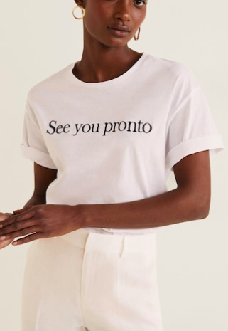 Mango Embroidered message t-shirt