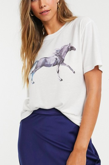 Neon Rose relaxed t-shirt with painted horse graphic