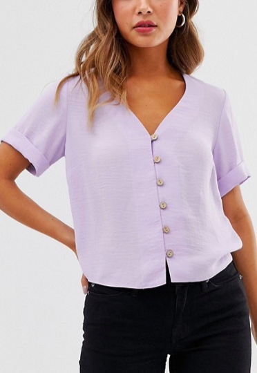 New Look boxy crop short sleeved shirt in lilac