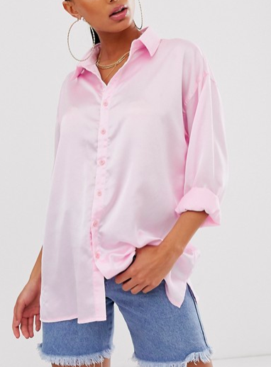 Missguided oversized satin shirt pink