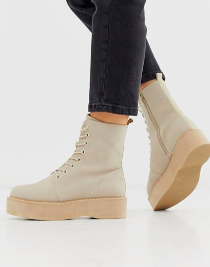 ASOS DESIGN Alva chunky lace up boots in sand